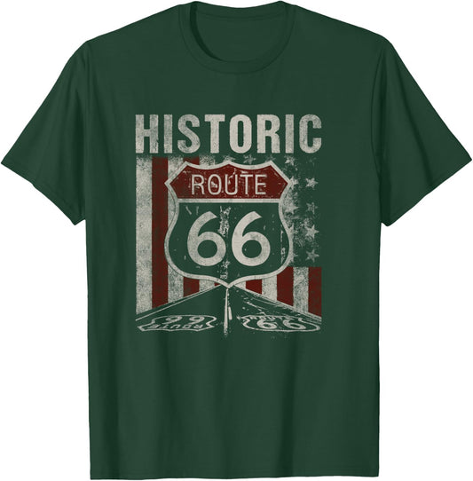 Historic U.S.A. Route 66 Highway Vintage America Road Sign T-Shirt - T-Shirt | Forest