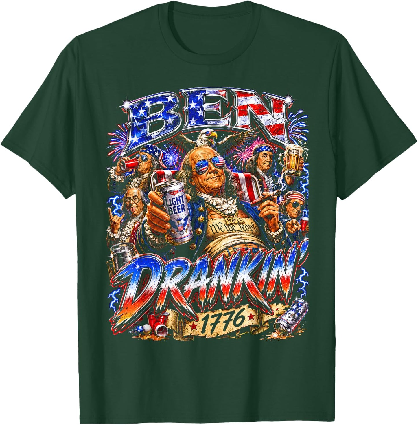 4th of July Ben Drankin T Funny Drinking T-Shirt - T-Shirt | Forest