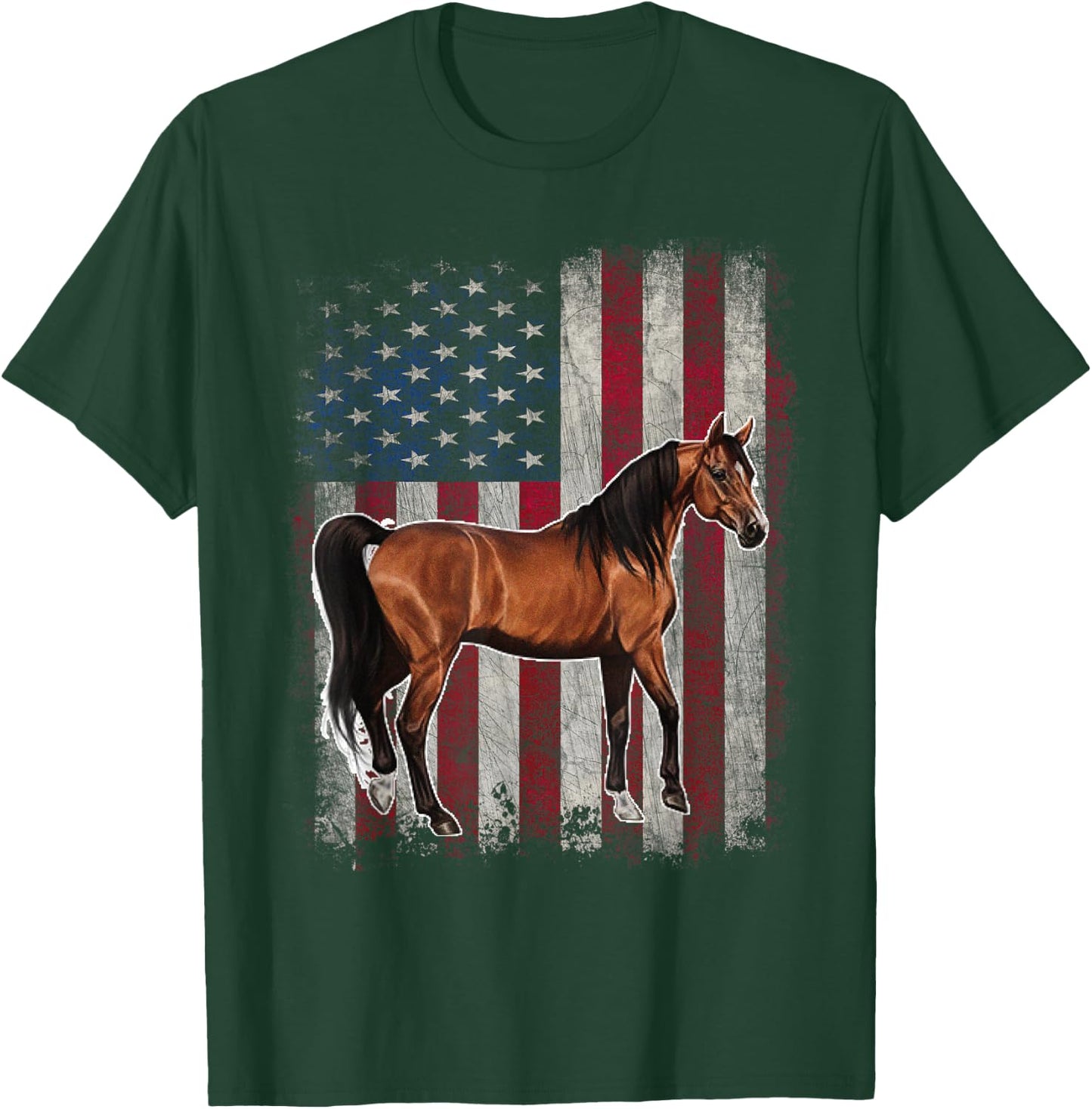 Arabian Horse Patriotic American Flag Vintage Horseback T-Shirt - T-Shirt | Forest