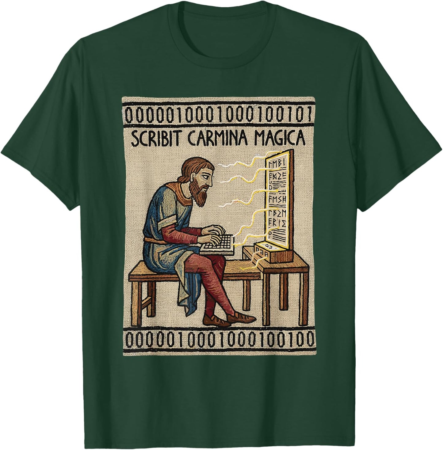 Programmer Enthralled Coding Ancient Medieval Tapestry T-Shirt - T-Shirt | Forest