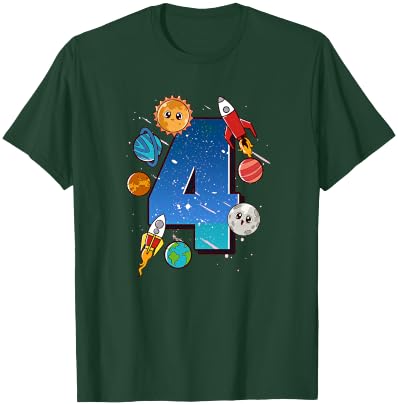Boys 4th Birthday Party Outfit 4 Years Old Space Planets T-Shirt - T-Shirt | Forest