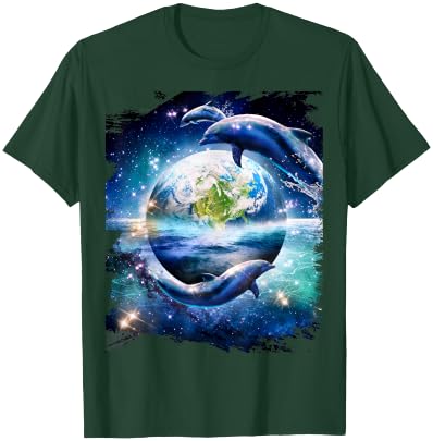 Galaxy Dolphin Dolphins In Space Earth T-Shirt - T-Shirt | Forest