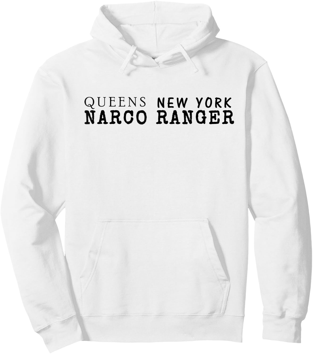 Best Queens NY Narco Ranger Black Text T with Skull Hoodie - Hoodie | White