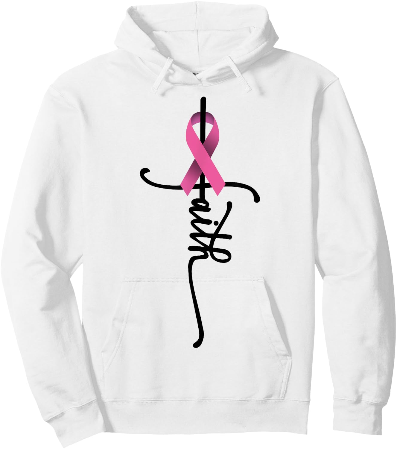 Faith Cross Warrior Survivor Pink Ribbon Breast Cancer Hoodie - Hoodie | White