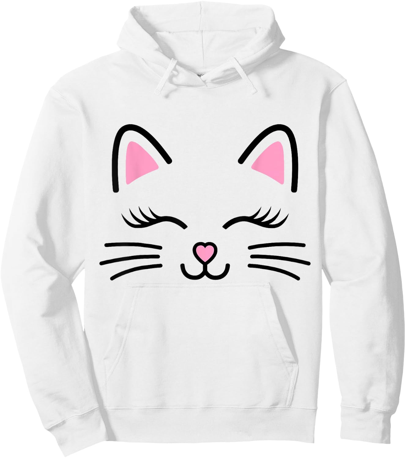 Women's Cat Face Whiskers Print Cosplay Kitty Love Halloween Small Hoodie - Hoodie | White