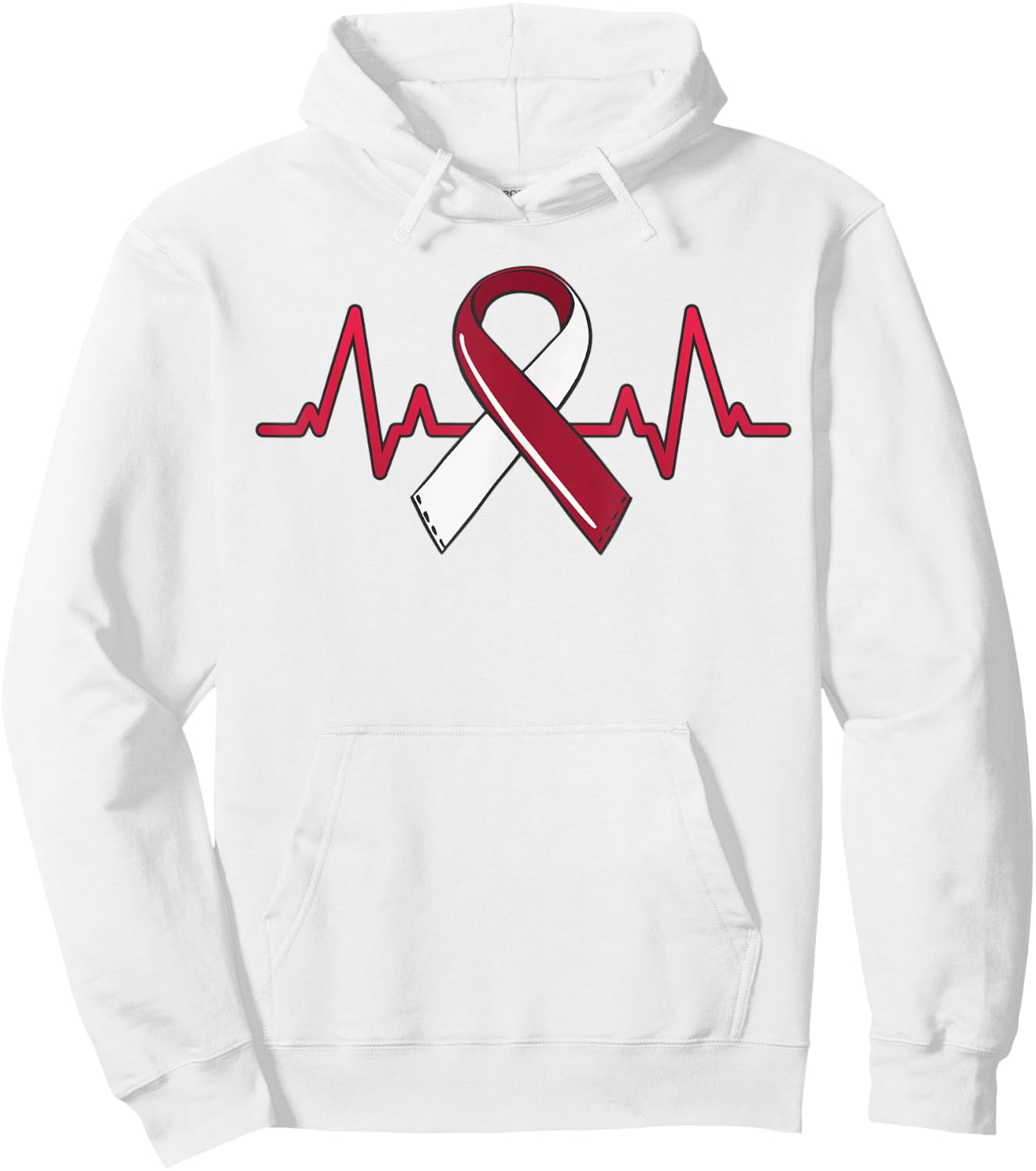 Oral Head And Neck Cancer Heartbeat Throat Burgundy Ribbon Hoodie - Hoodie | White