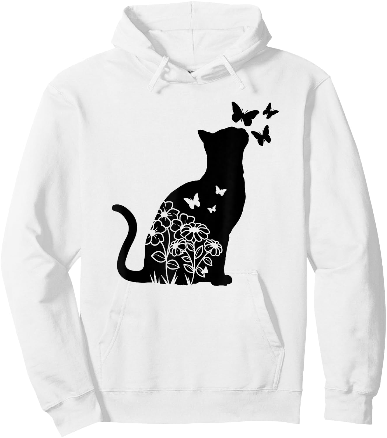 Cat Lover Flowers Butterfly Floral Women Girls, Cat Mom Cute Hoodie - Hoodie | White