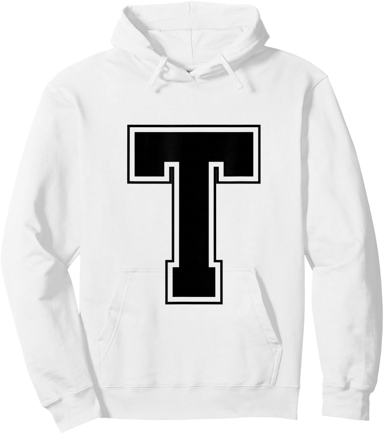 Letter T Big Bold Capital Varsity Alphabet Monogram Hoodie - Hoodie | White