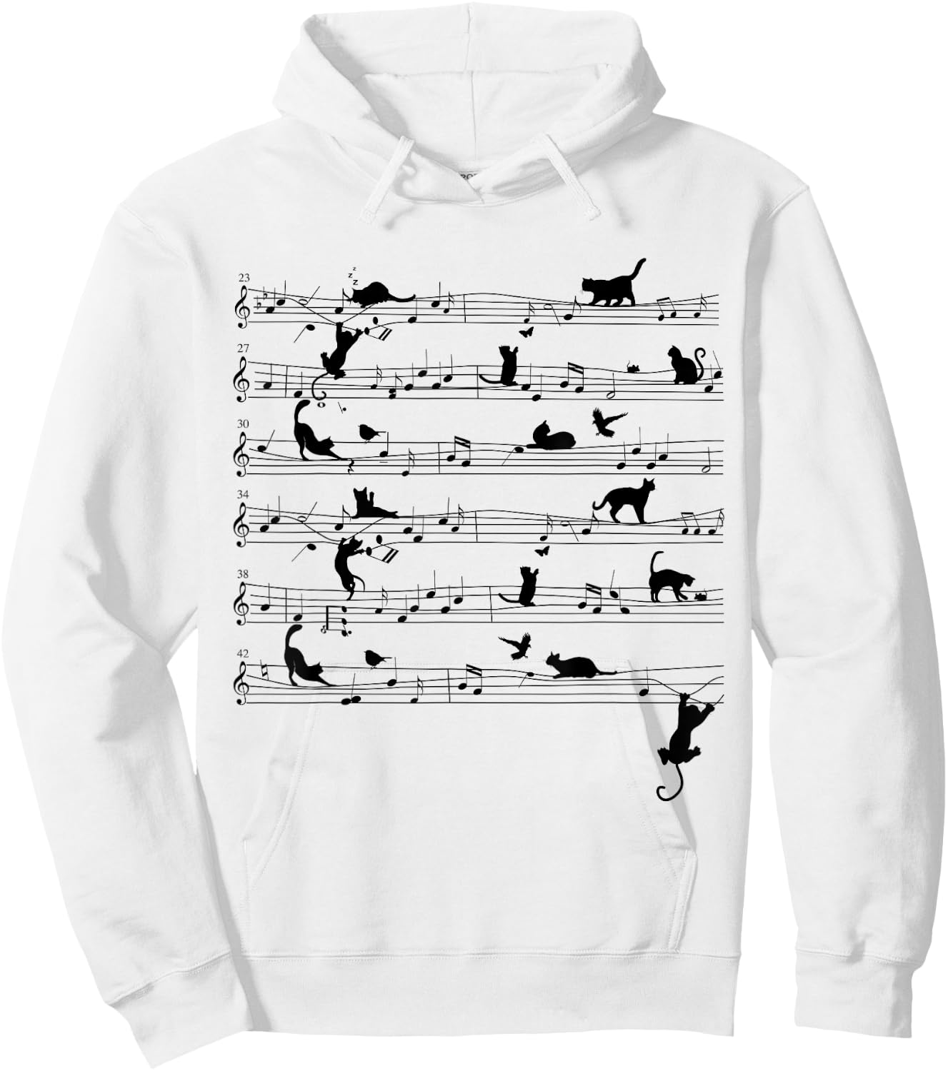 Cute Cat Kitty Playing Music Note Clef Musician Art Hoodie - Hoodie | White