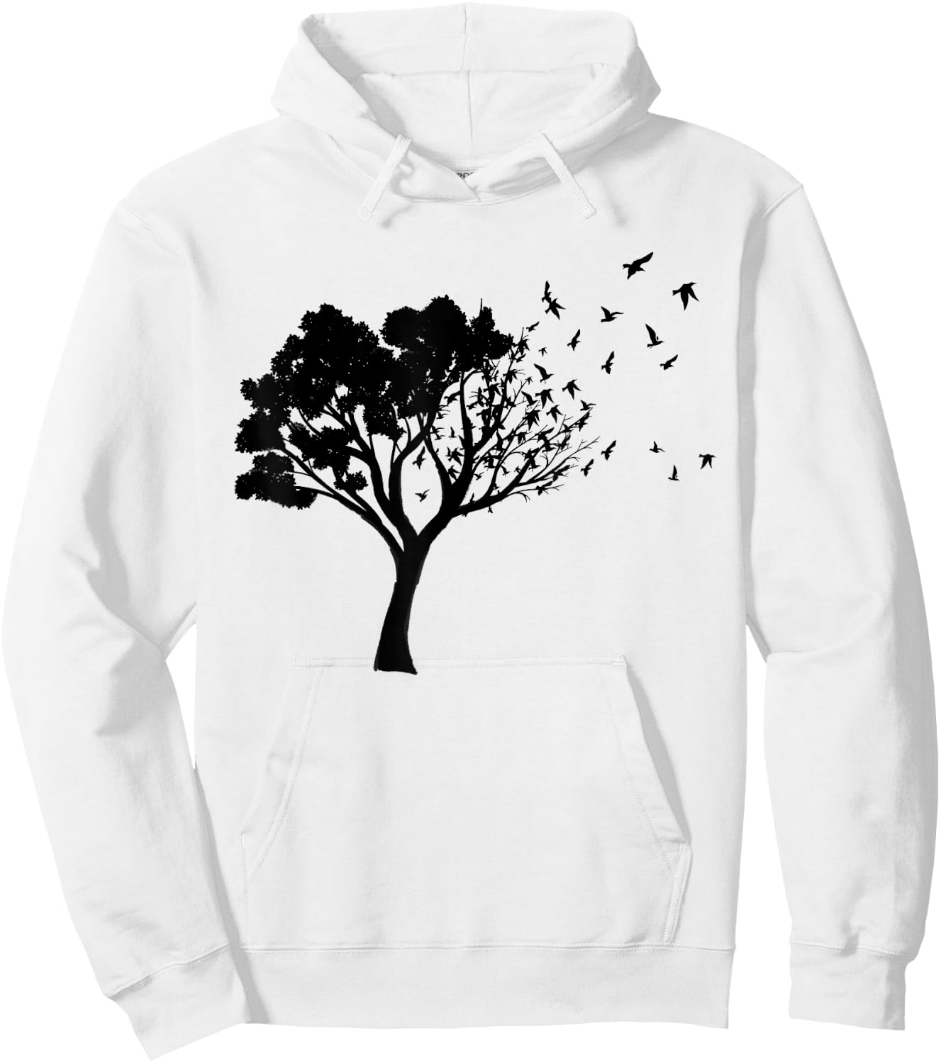 Black Tree And Birds Flying Away Free In Nature Silhouette Hoodie - Hoodie | White