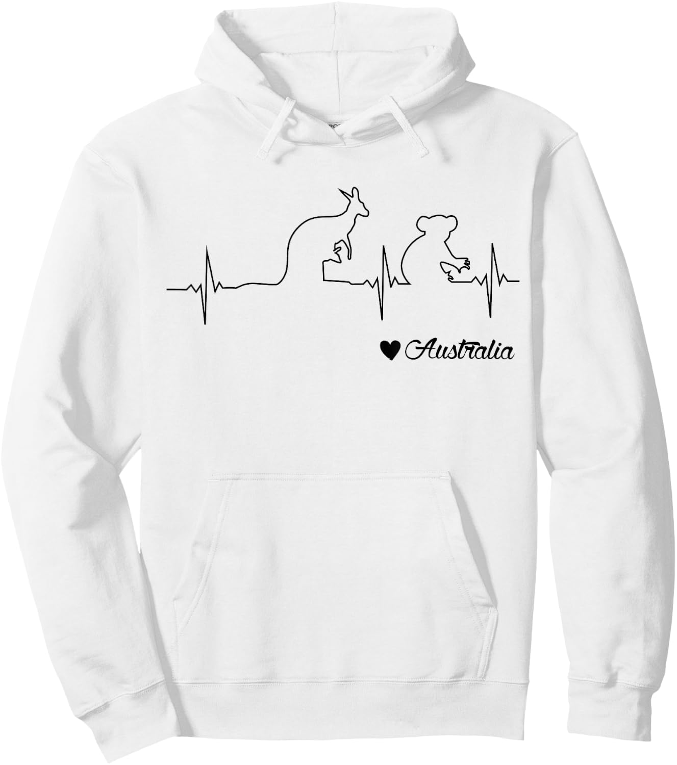 Australia Kangaroo and Koala Draw Heartbeat Illustration Hoodie - Hoodie | White