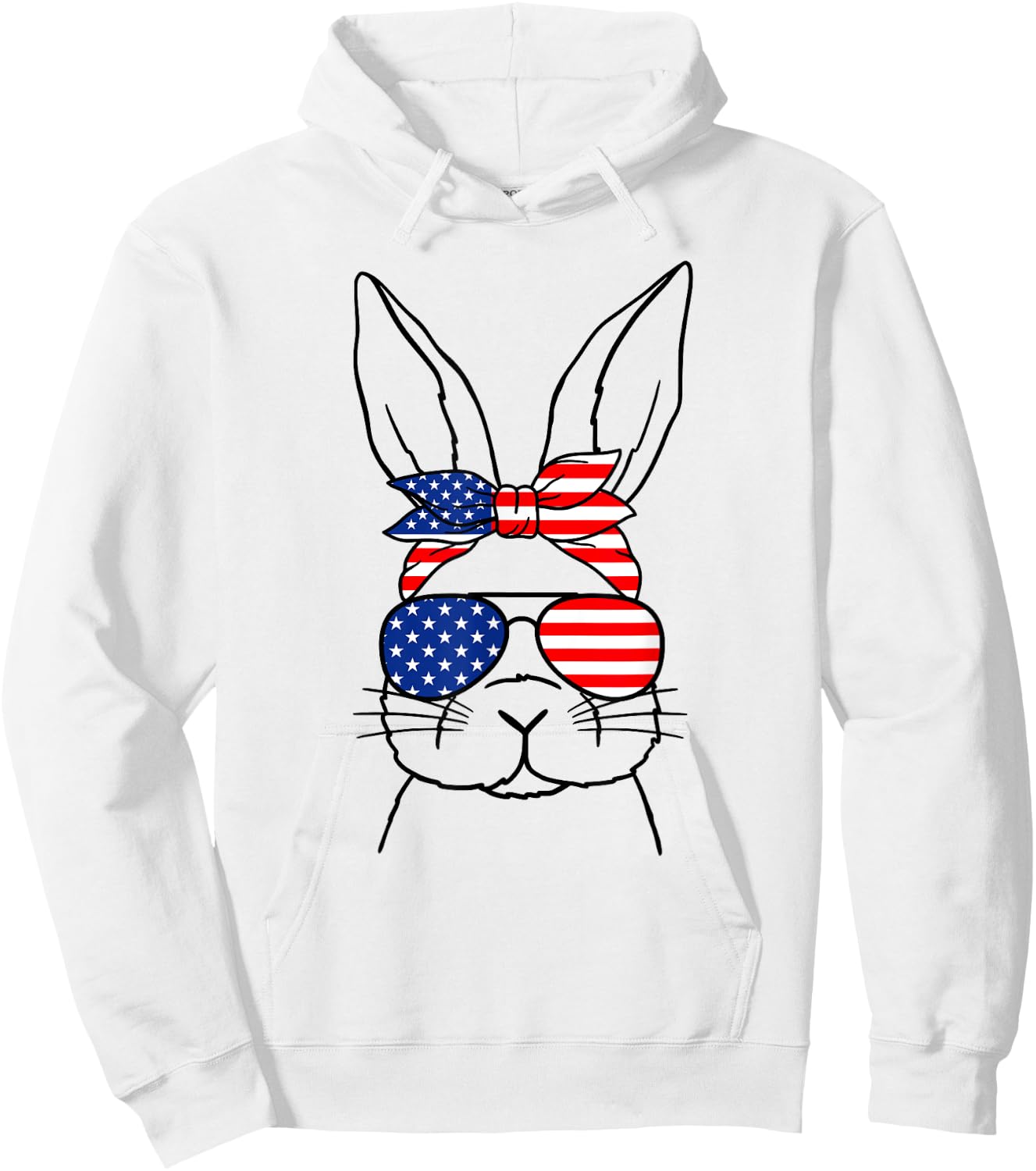Cute Bunny Face American Flag Glasses Easter Day Hoodie - Hoodie | White