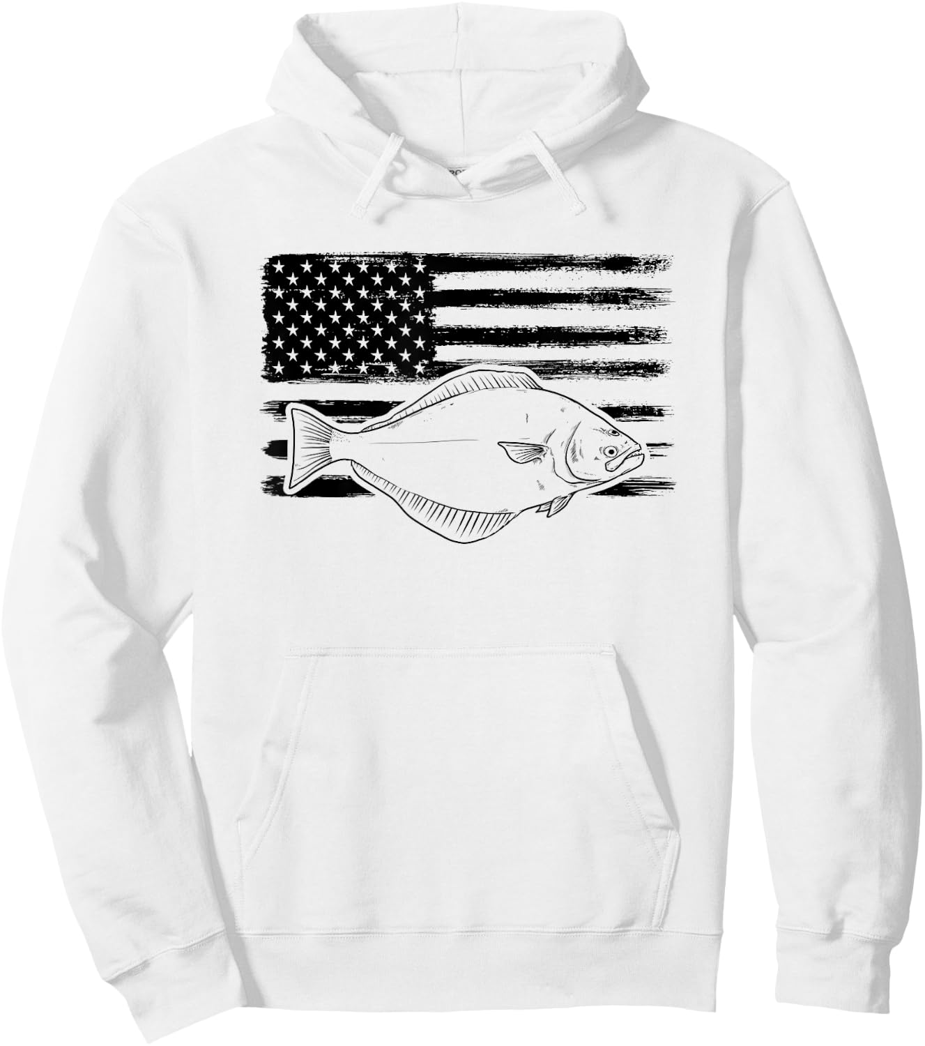 Grunge Halibut USA Distressed Plaice Sanddab Flounder Hoodie - Hoodie | White