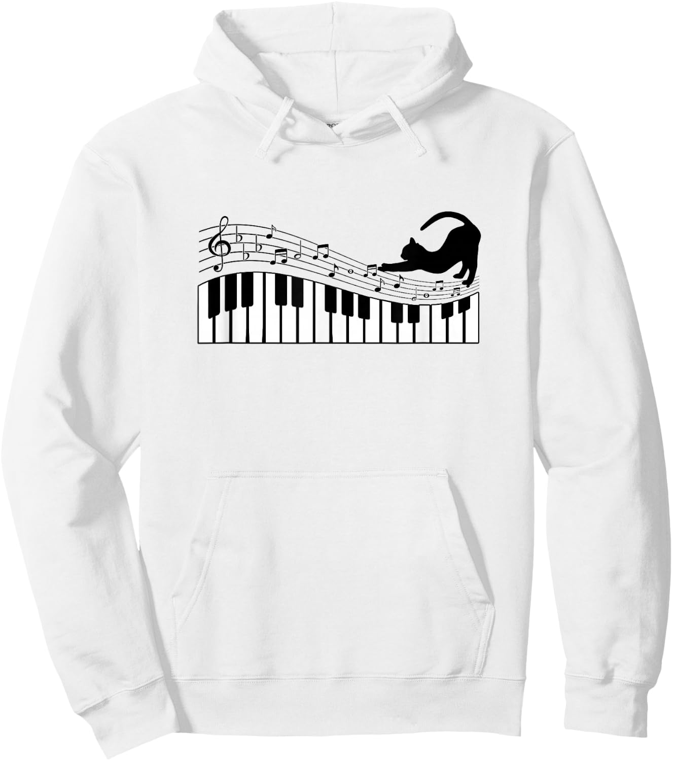 Cute Cat Kitty Playing Piano Music Clef Pianist Musician Art Hoodie - Hoodie | White