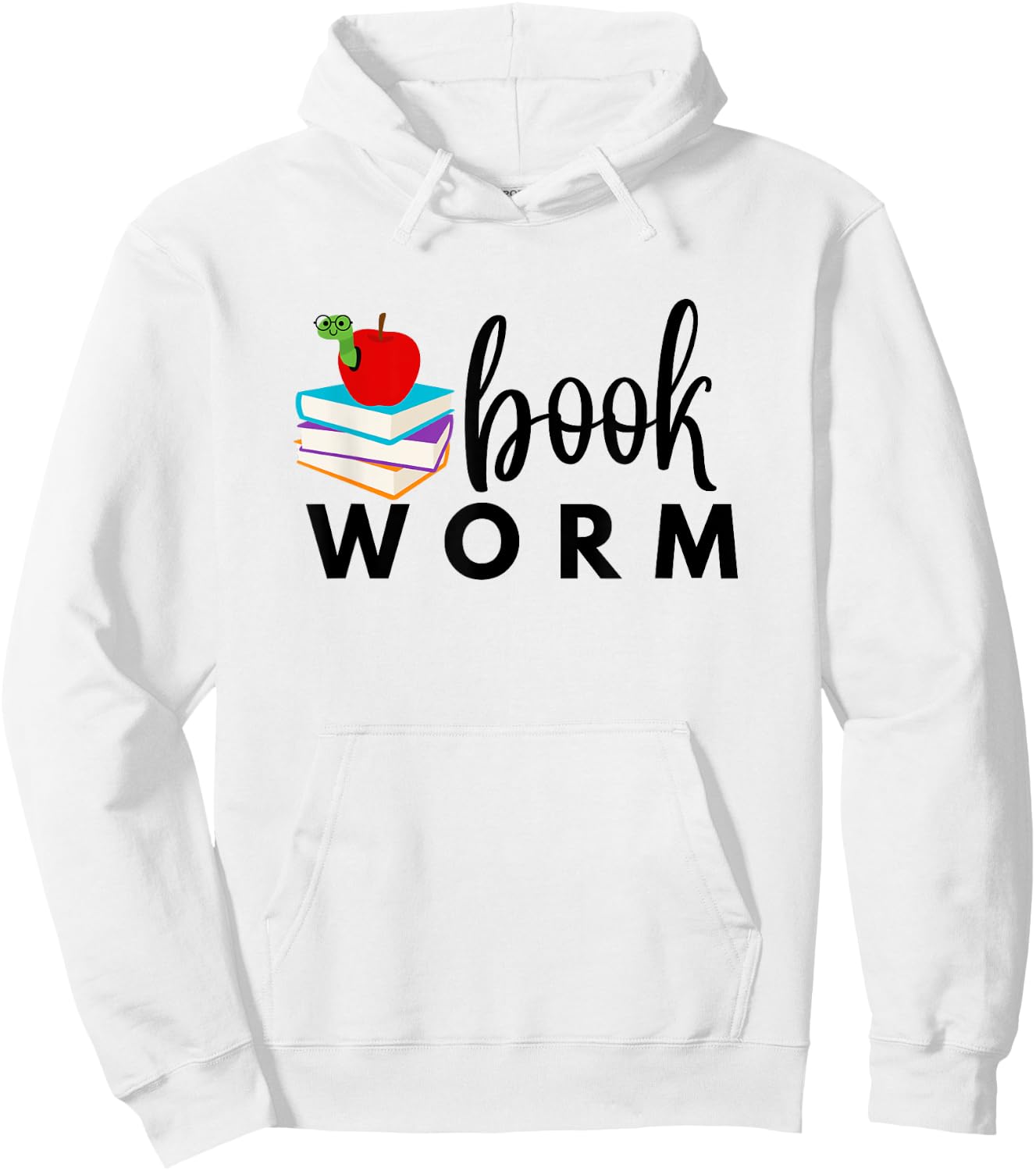 BOOKWORM with Books and Apple Colorful Graphic Hoodie - Hoodie | White