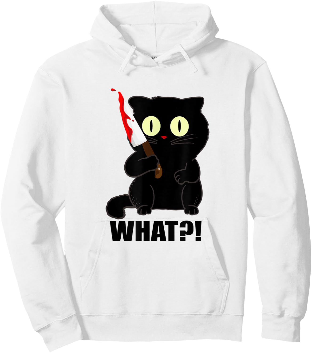 cat what funny scary black cat halloween with bloody knife Men Women Hoodie - Hoodie | White