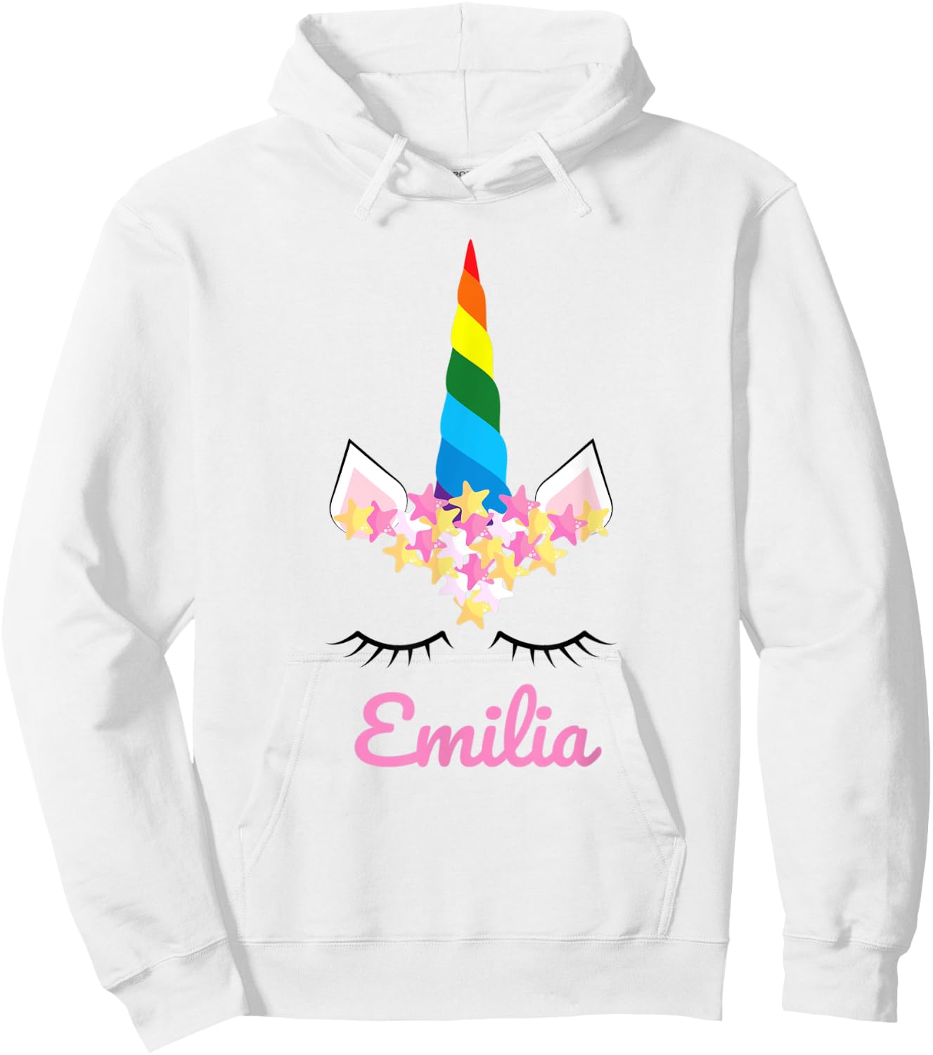 Cute Girls Unicorn Personalized Name Emilia Rainbow Unicorn Hoodie - Hoodie | White