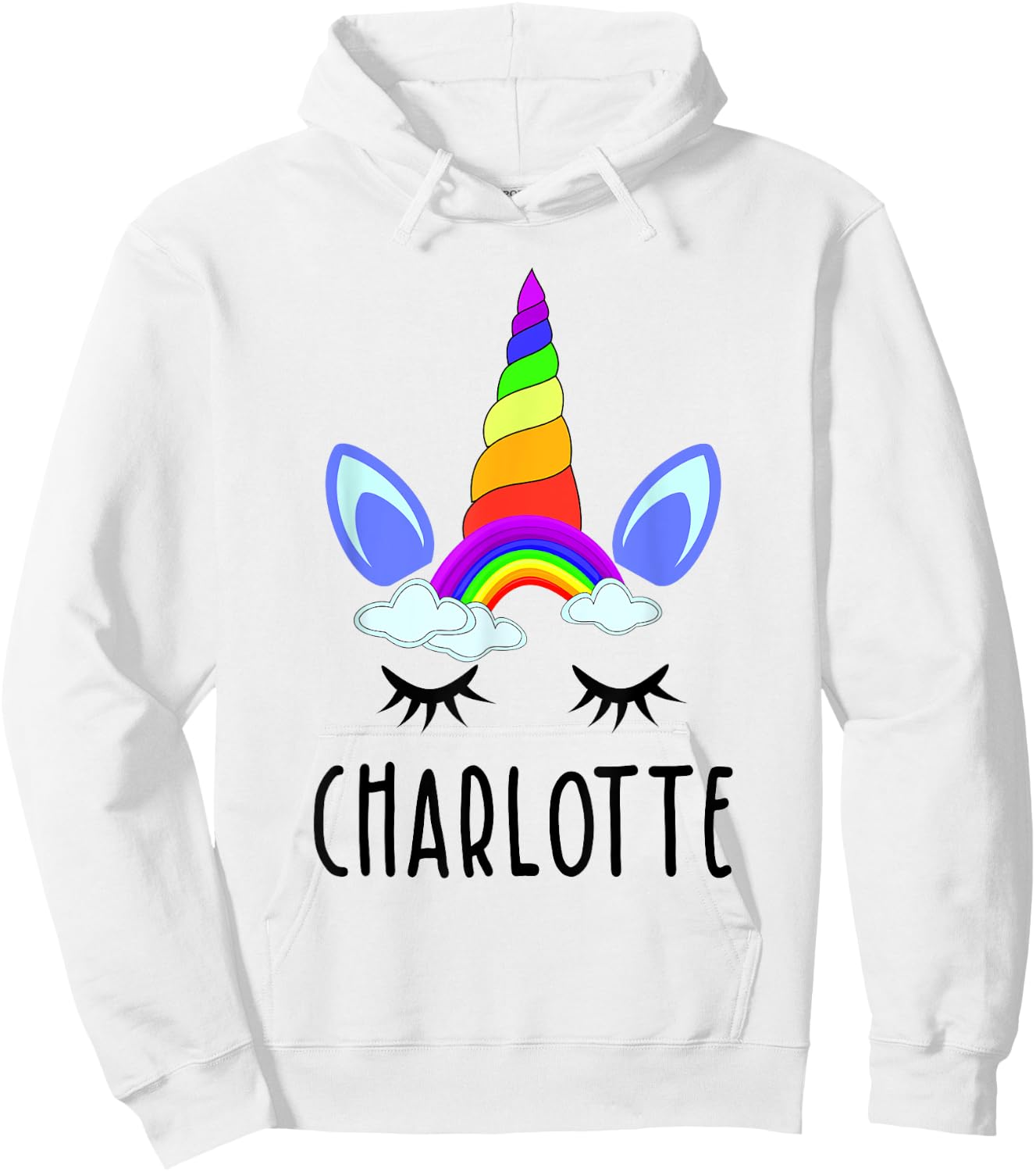 Charlotte Rainbow Unicorn Personalized Girl's First Name Hoodie - Hoodie | White