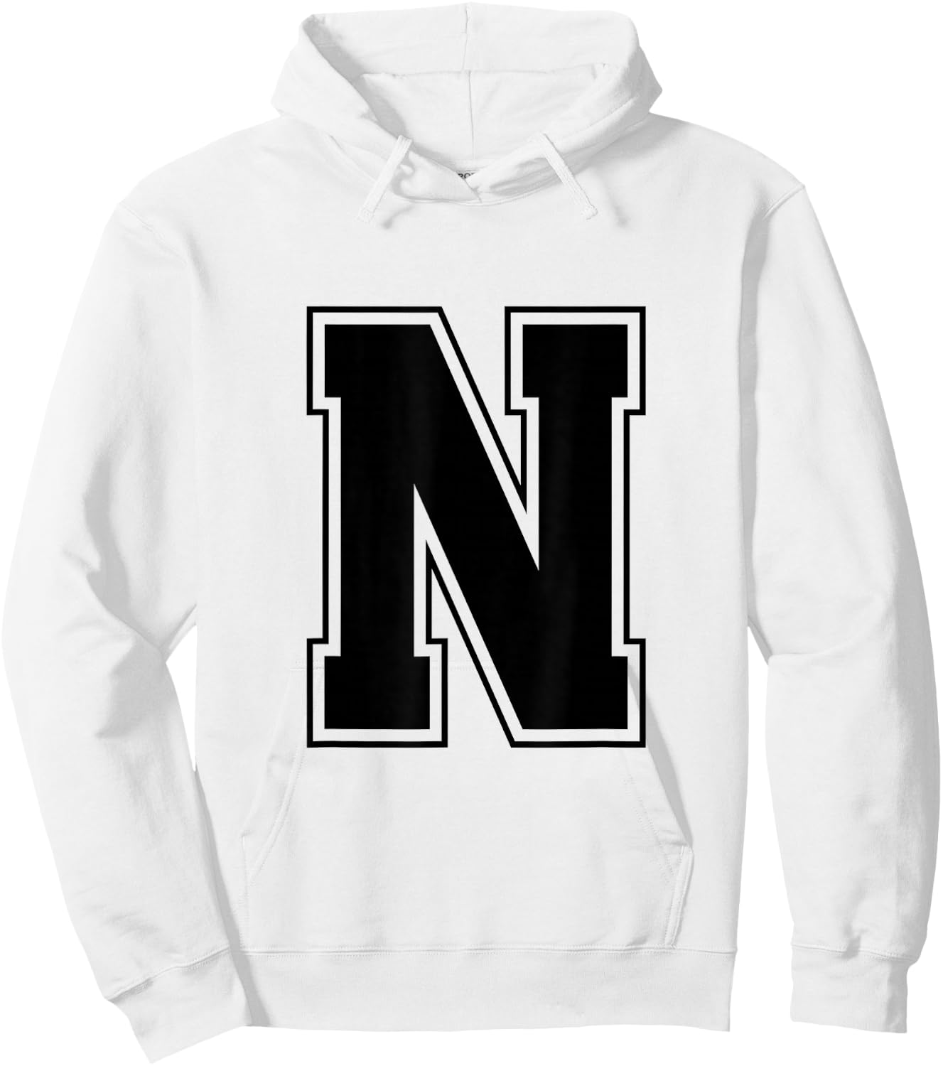 Letter N Big Bold Capital Varsity Alphabet Monogram Hoodie - Hoodie | White