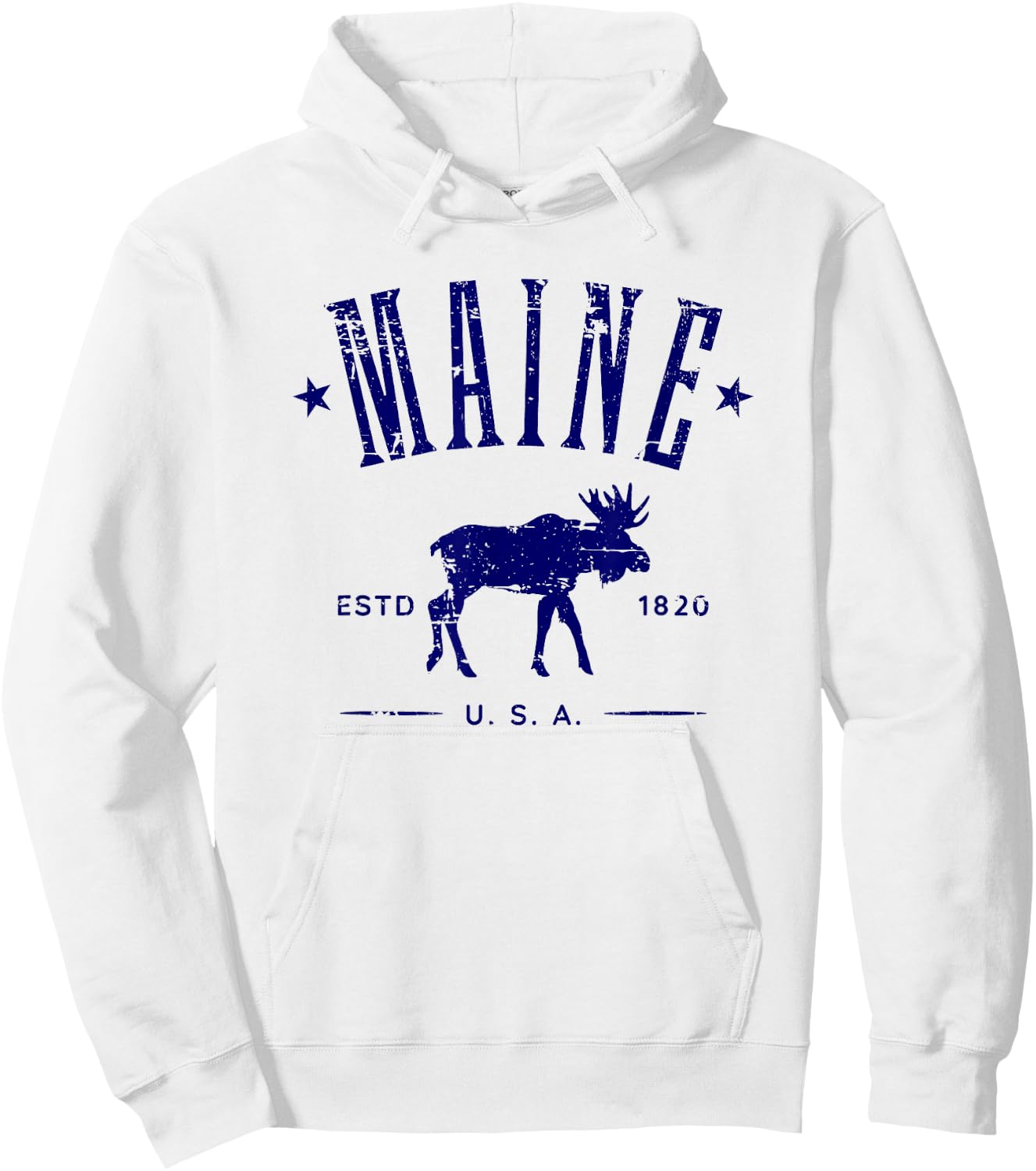 Maine USA with Moose Distressed Design Souvenir Hoodie - Hoodie | White