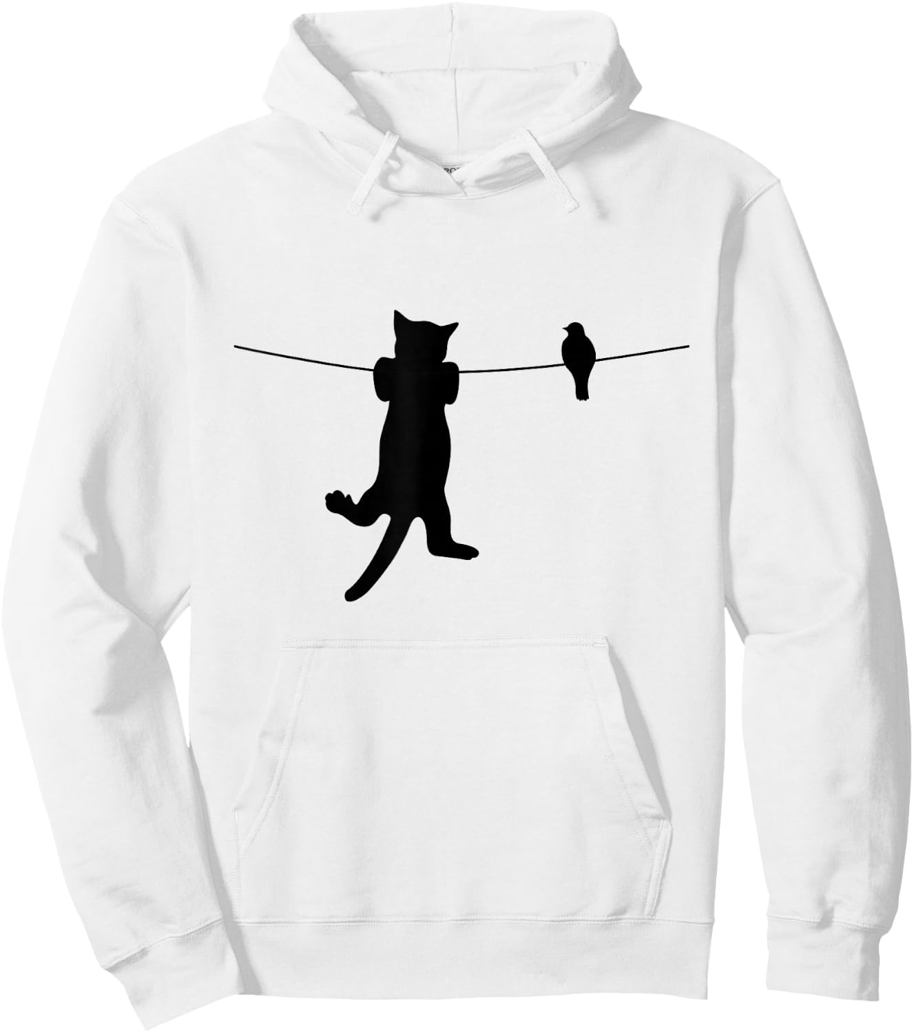 Bird Cat on a Wire Worst Enemies Besties Friends Silhouette Hoodie - Hoodie | White