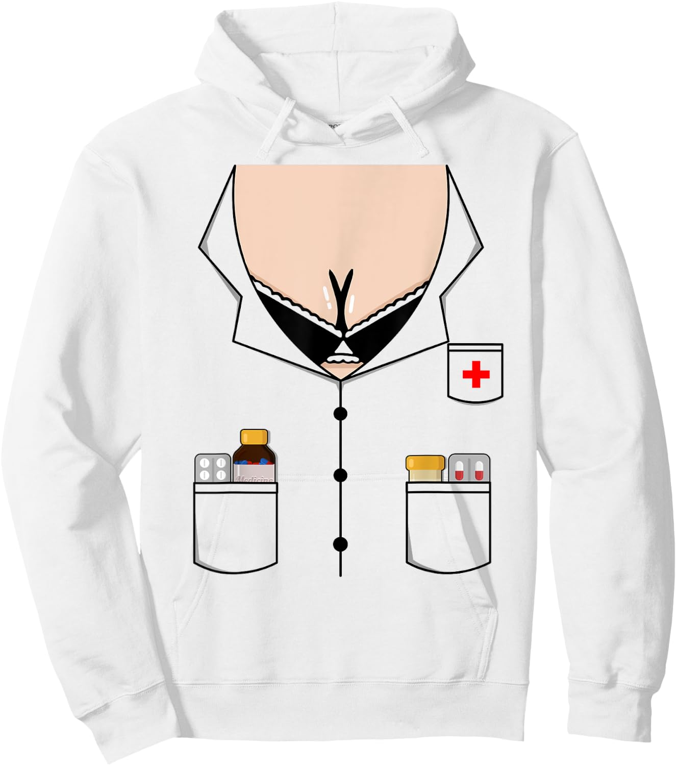 Sexy Nurse Boob Shirt Easy Halloween Costume Hoodie - Hoodie | White