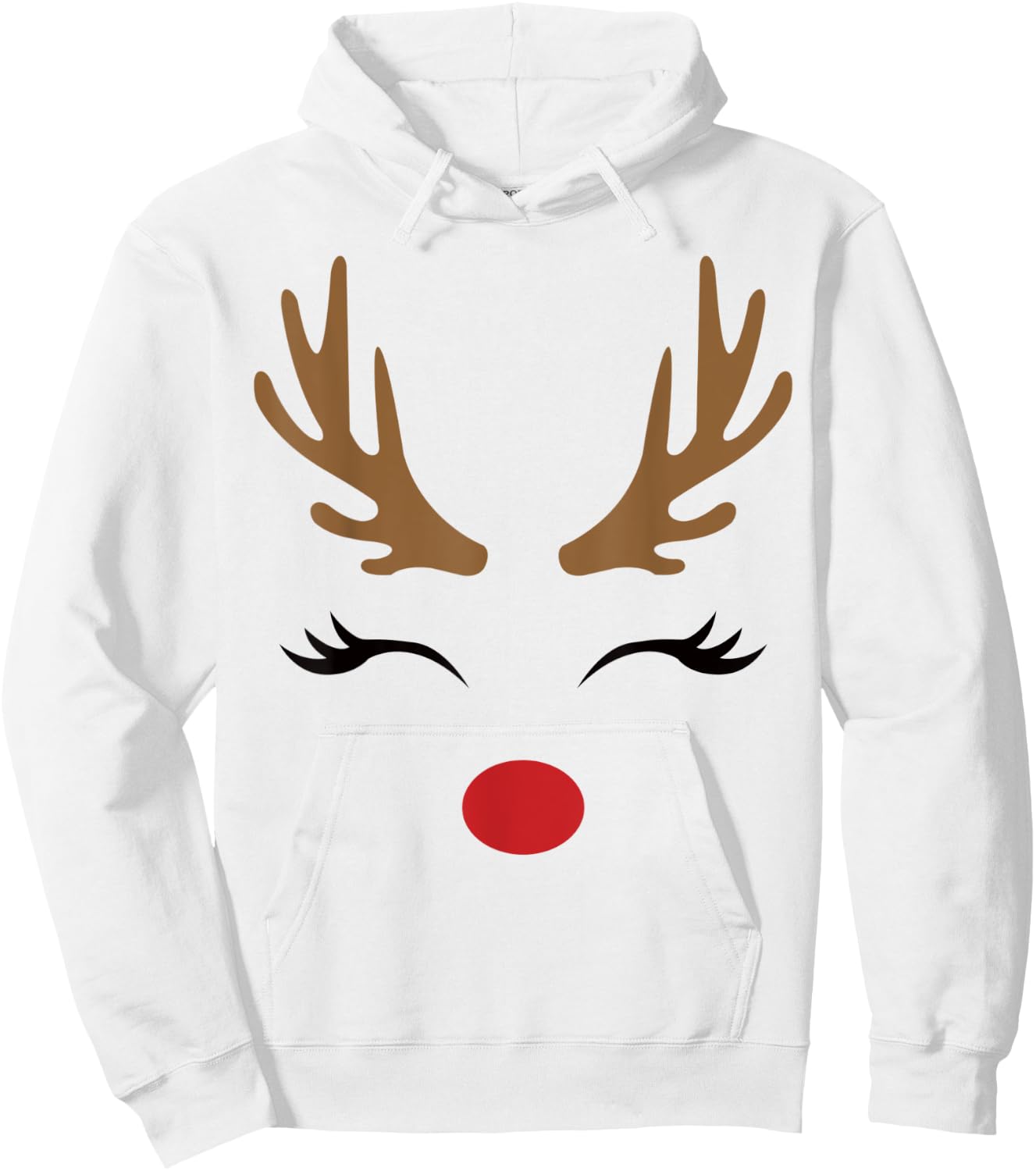 Cute Lady Reindeer Face with Eyelashes & Antlers - Novelty Hoodie - Hoodie | White