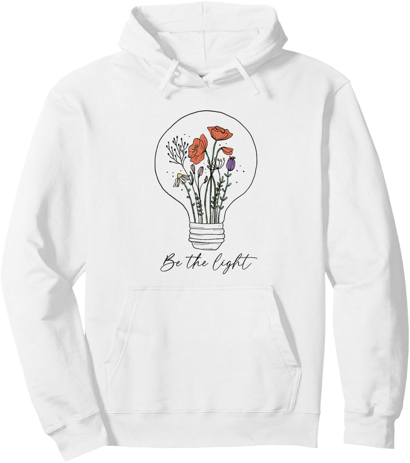 Be The Light Floral Lightbulb Doodle Hoodie - Hoodie | White