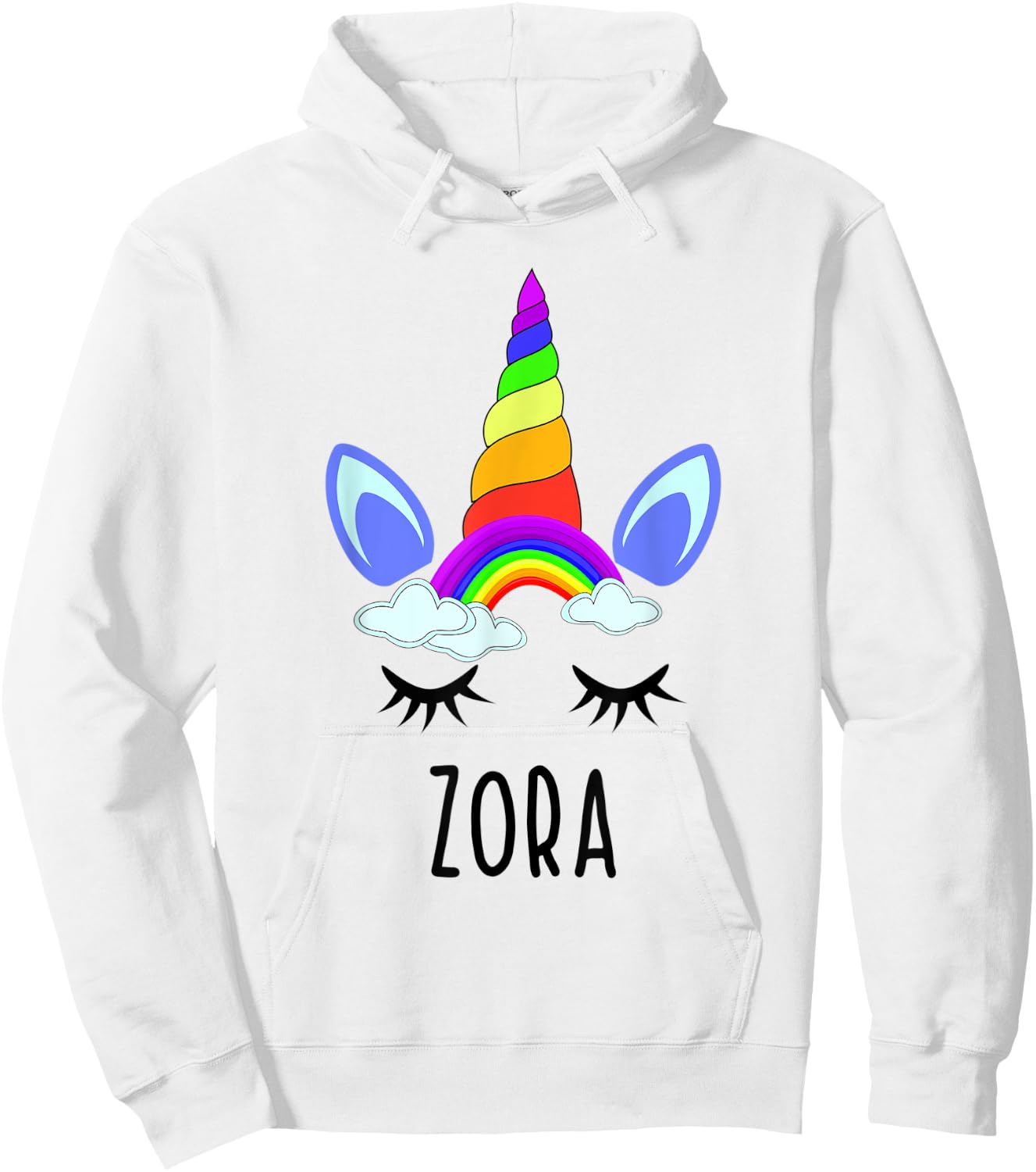 Zora Rainbow Unicorn Personalized Girl's First Name Hoodie - Hoodie | White