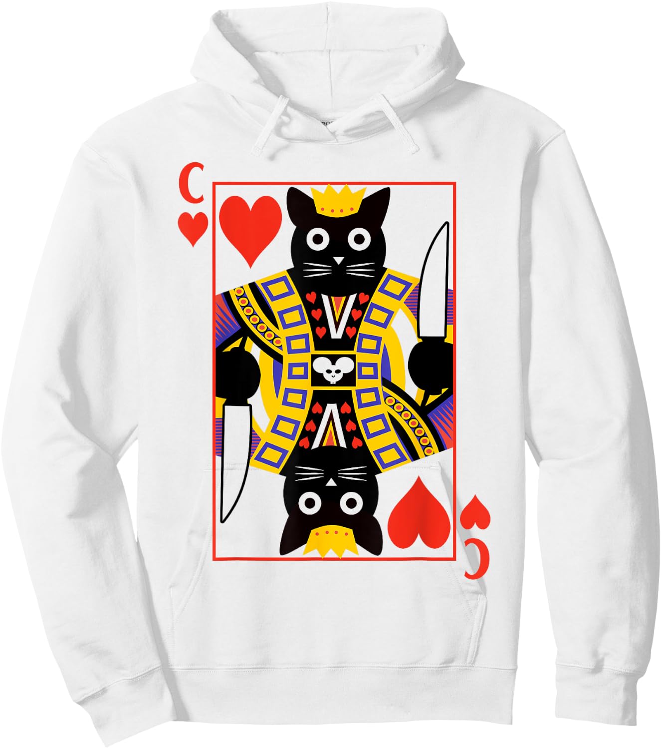 King Of Hearts Cat Poker Playing Card Women Hoodie - Hoodie | White