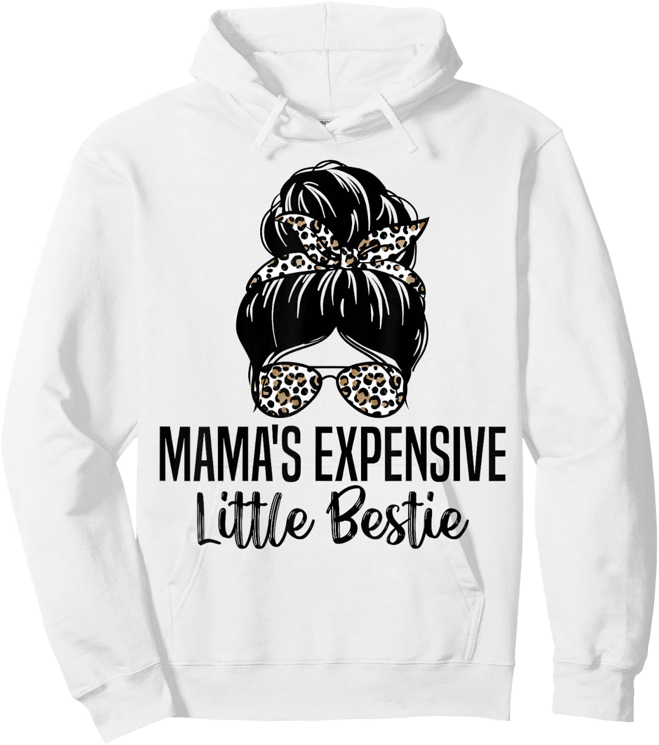Mama's Expensive Little Bestie Groovy Funny mom messy bun Hoodie - Hoodie | White