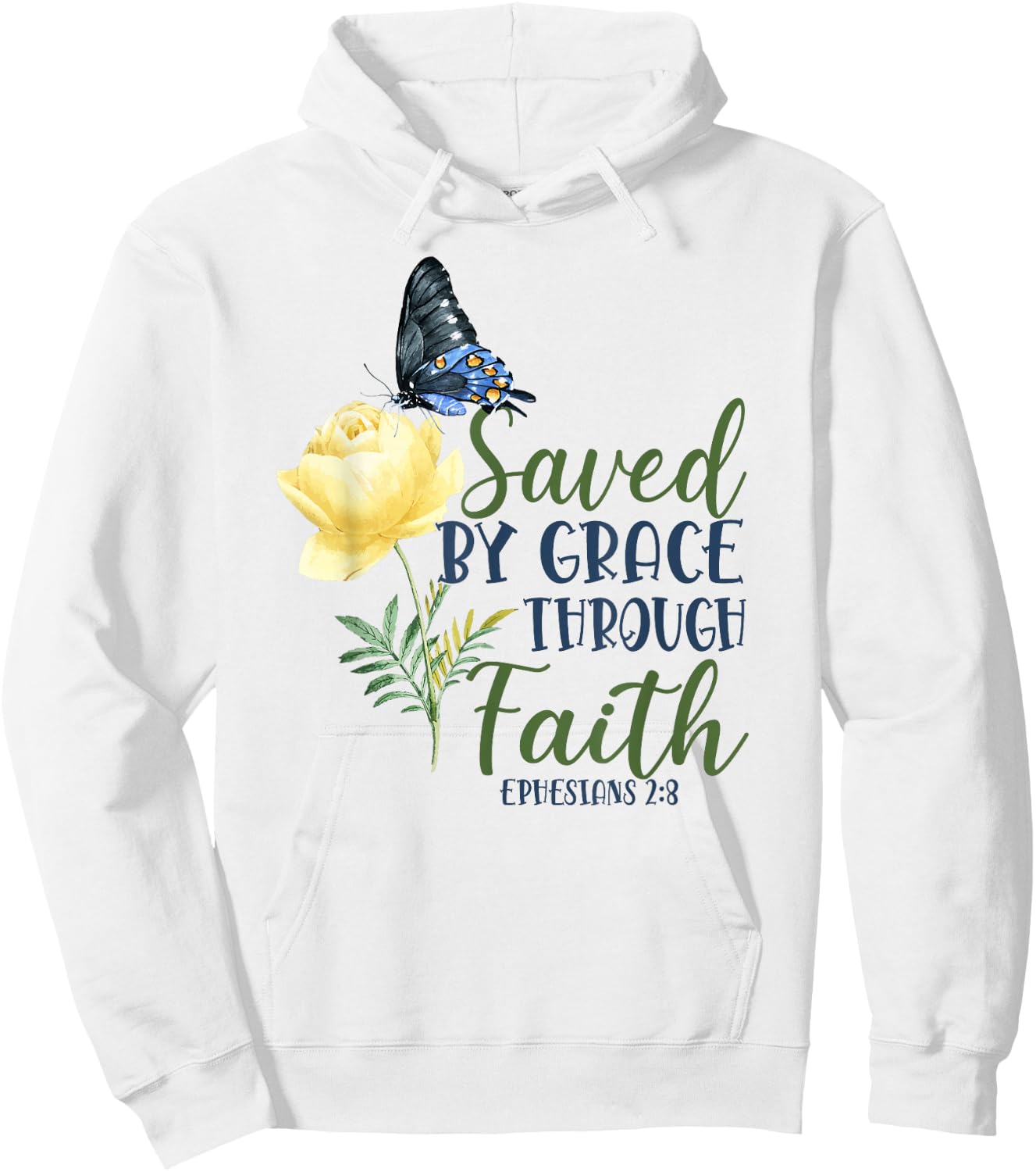 Christian Bible Verse Butterfly Rose Flower Ephesians 2:8 Hoodie - Hoodie | White