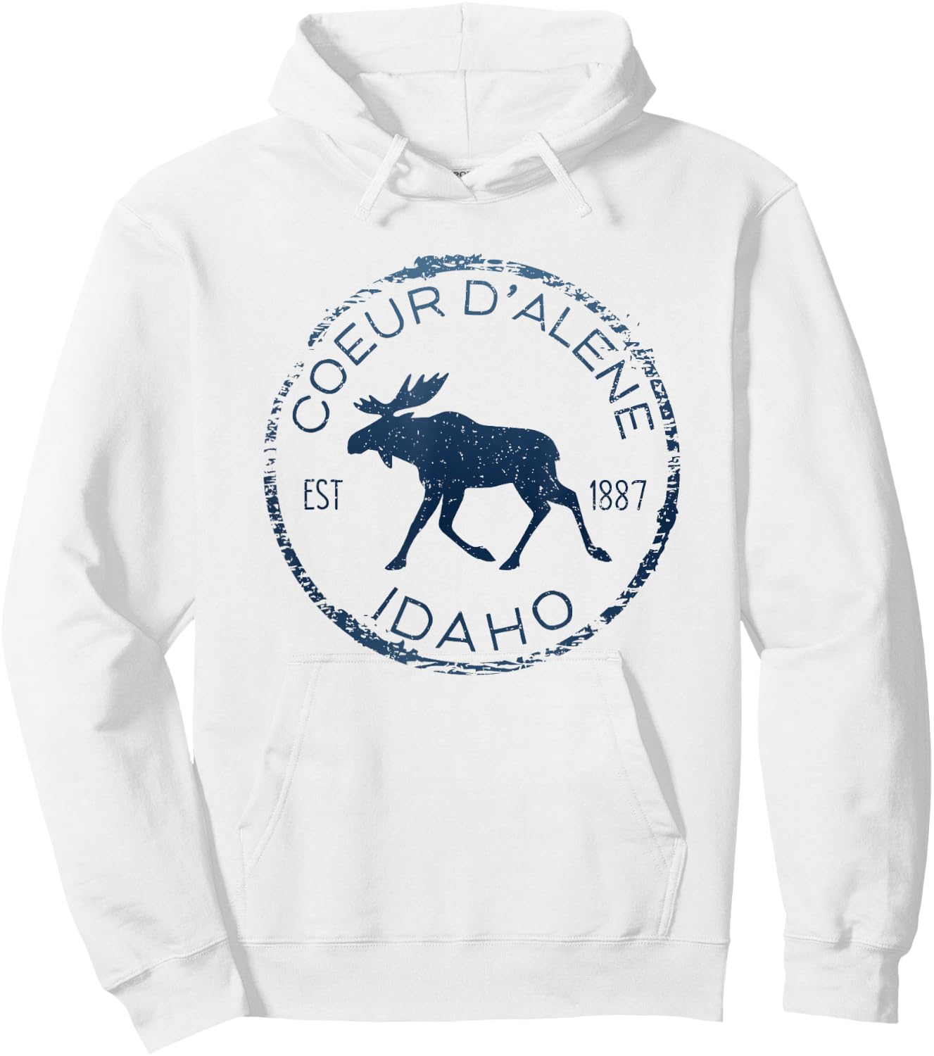 Coeur d'Alene Idaho Weathered Moose Design Souvenir Hoodie - Hoodie | White