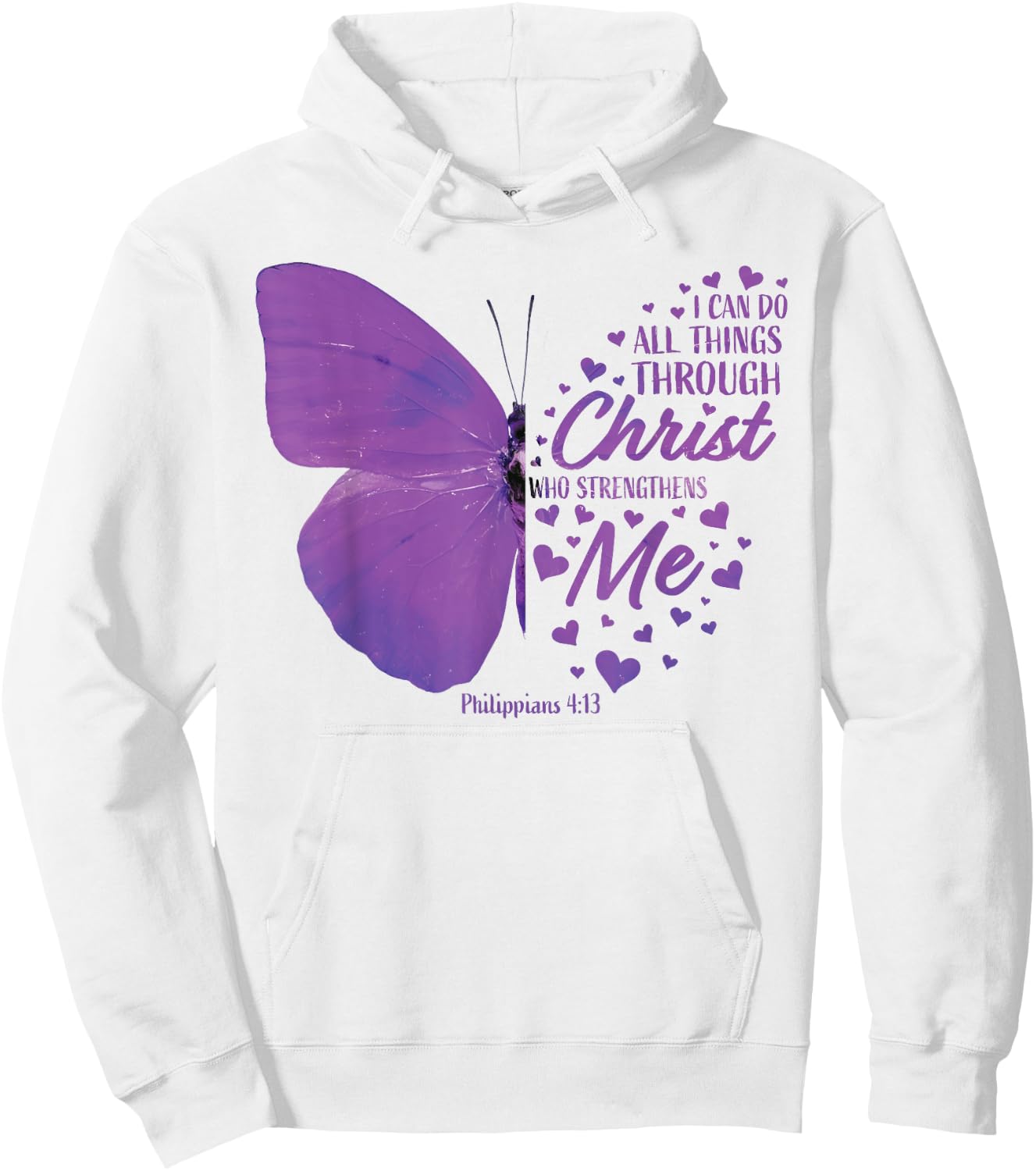 Philippians 4:13 Christian Bible Verse Gifts Women Butterfly Hoodie - Hoodie | White