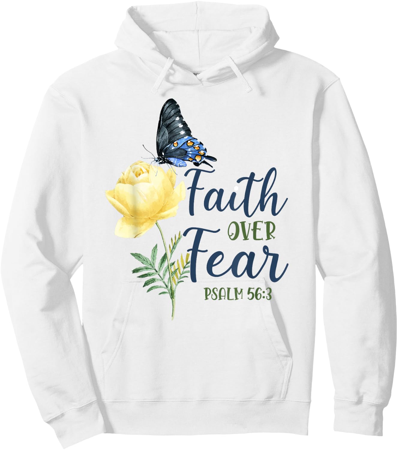 Christian Bible Verse Quote Butterfly Rose Flower Psalm 56:3 Hoodie - Hoodie | White