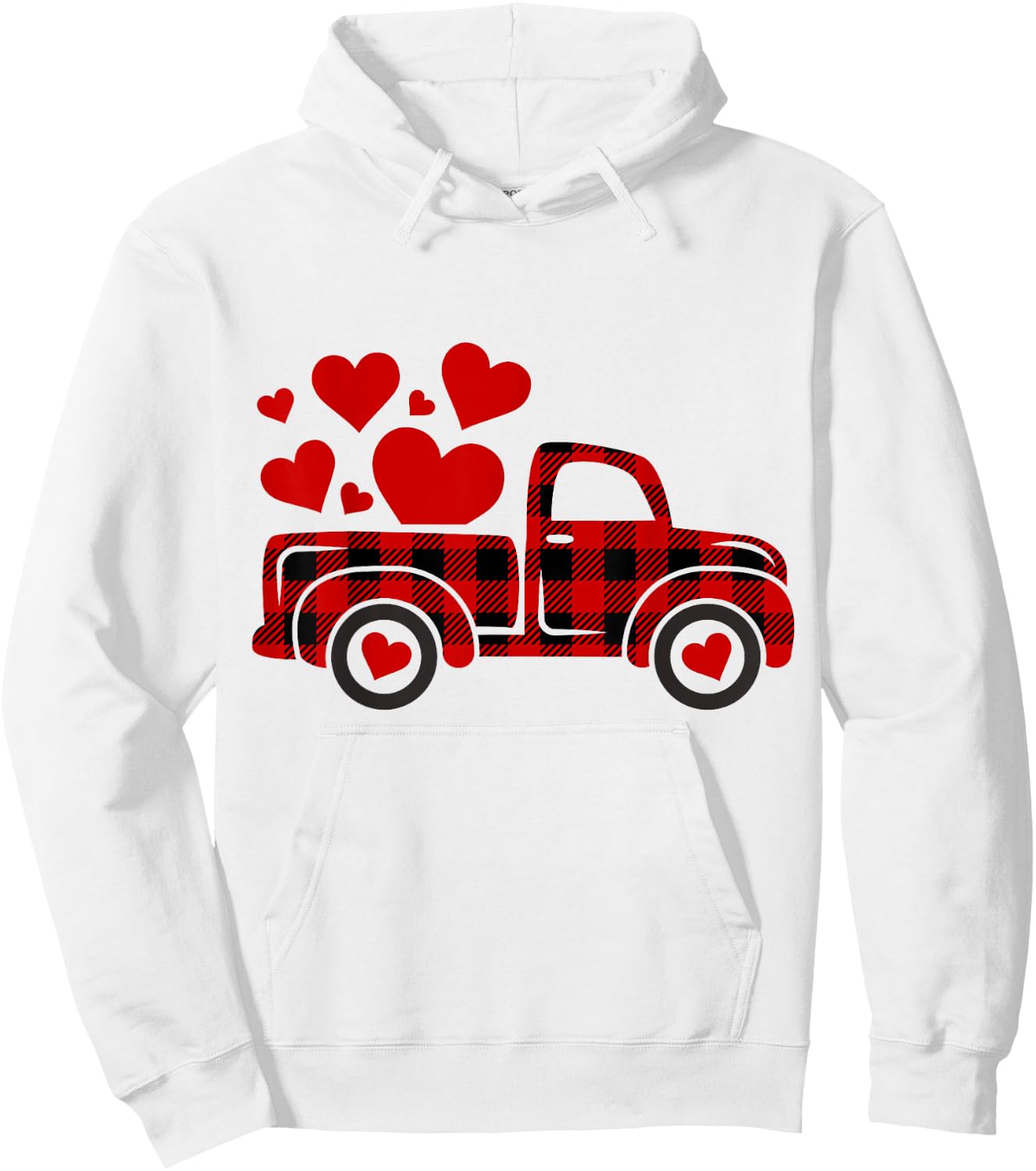 Red Plaid Truck Happy Valentines Day 2022 Couple Matching Hoodie - Hoodie | White