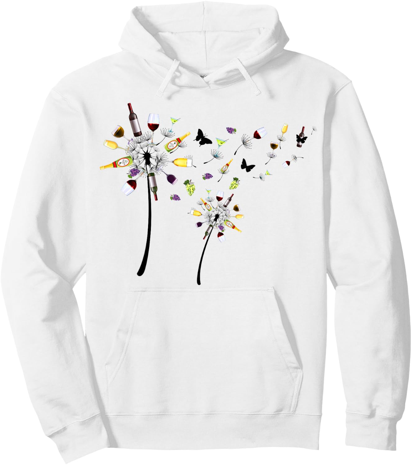 Funny Dandelion Flowers Wine Glasses Bottles Drinkers Team Hoodie - Hoodie | White