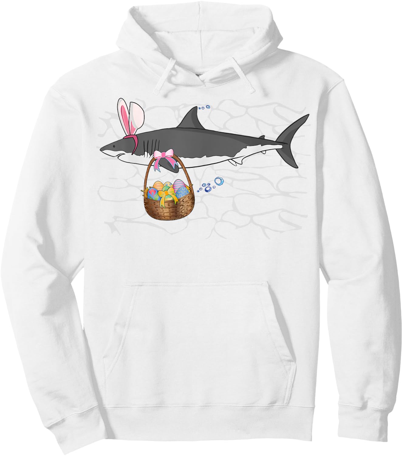 Funny Shark with Easter Basket and Bunny Ears Easter Hoodie - Hoodie | White