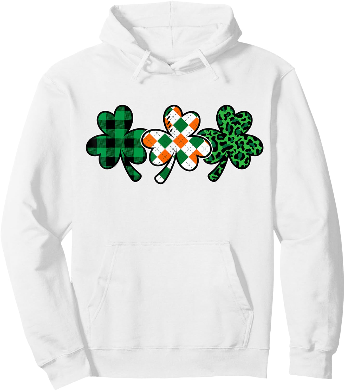 Women's St Patricks Day Shirt Plaid Leopard Green Shamrock Hoodie - Hoodie | White