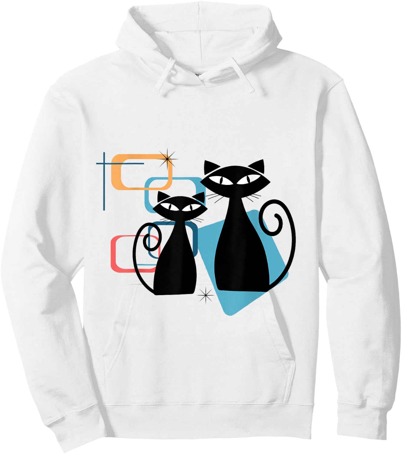 Retro Atomic Age Mid-Century Twin Cat Vintage Modern Design Hoodie - Hoodie | White