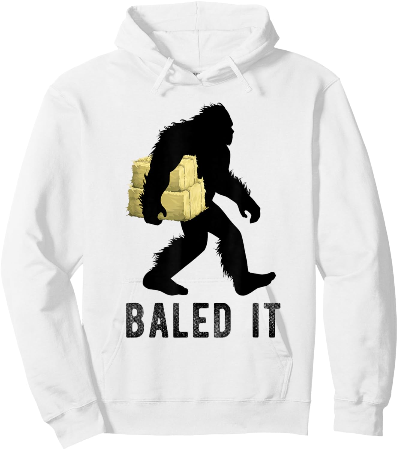 Bigfoot Farmer With Hay Bale Funny Sasquatch Farming Hoodie - Hoodie | White