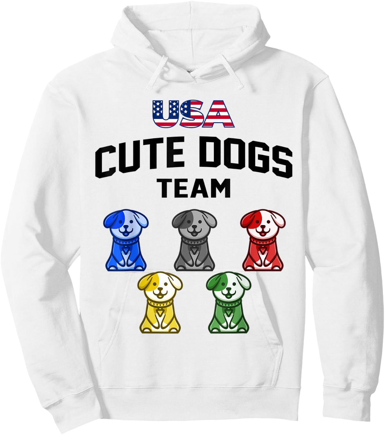 Funny Cute Dogs USA Puppy Team 5 Rings Colors Flag Hoodie - Hoodie | White