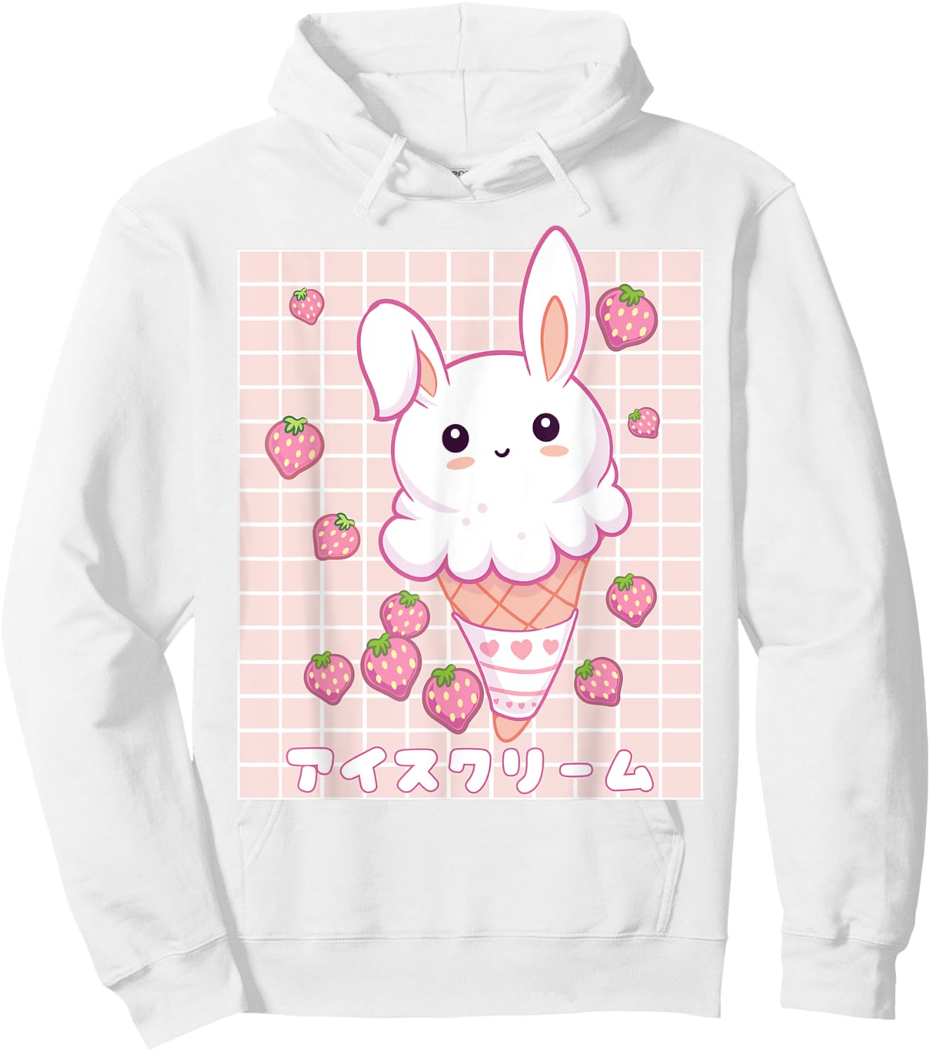 Kawaii Aesthetic Strawberry Ice Cream Bunny Vaporwave Hoodie - Hoodie | White