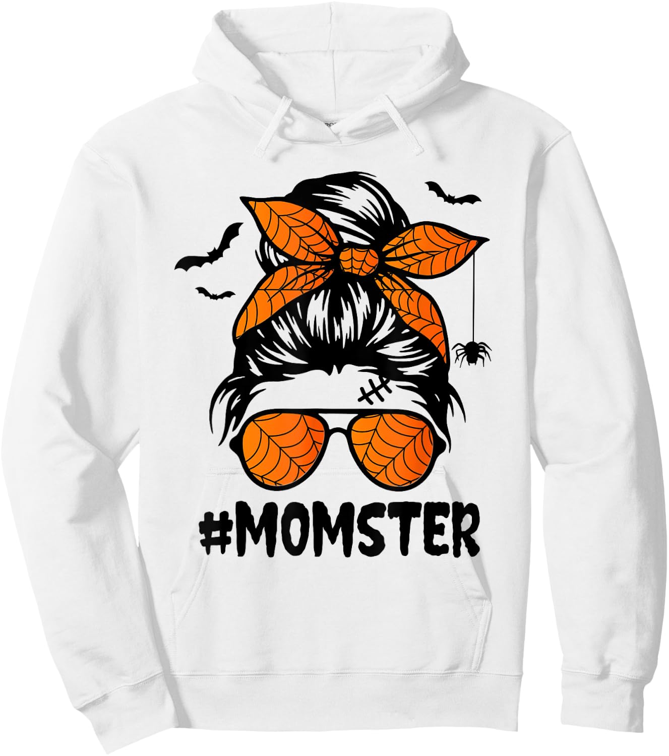 Momster Halloween Mom Messy Bun Leopard Hoodie - Hoodie | White