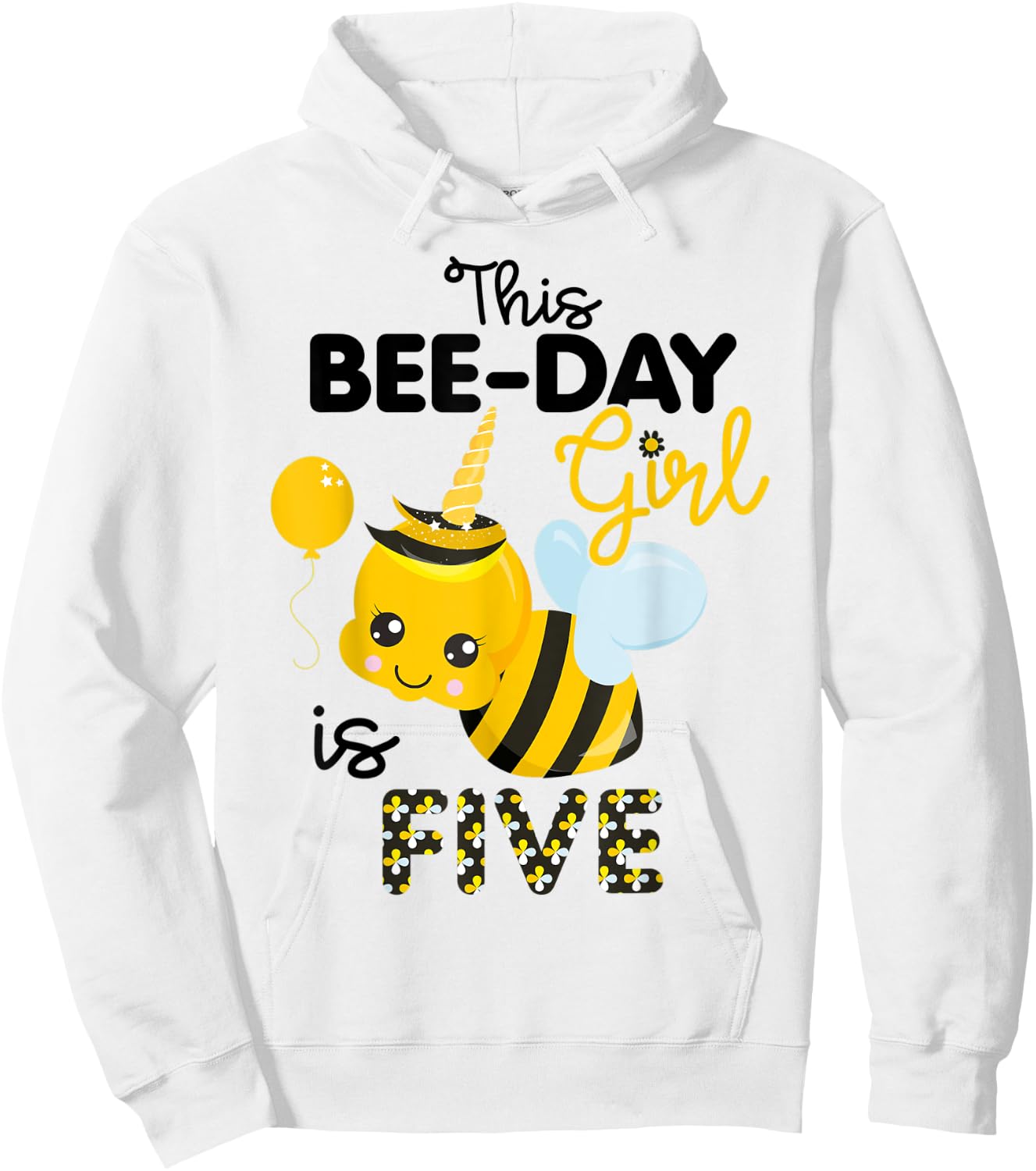 5th Birthday Girl Bee Themed 5 Year Old Bday Matching Party Hoodie - Hoodie | White
