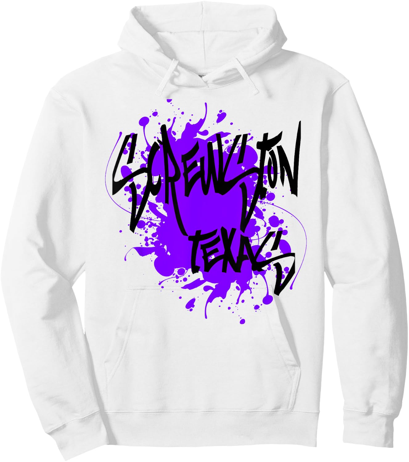 Screwston Texas Houston Design with Purple Paint Splatter Hoodie - Hoodie | White