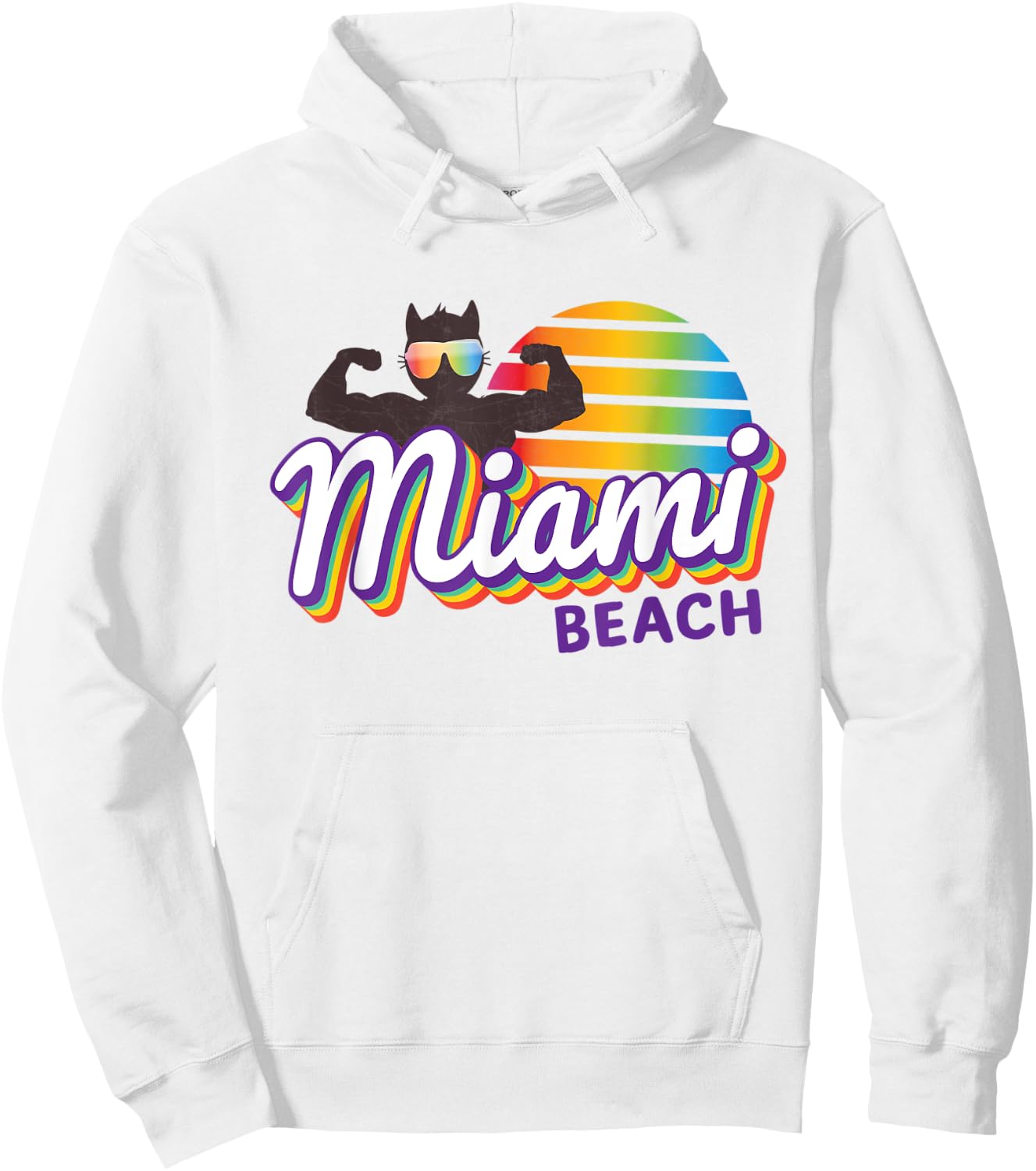 Miami Muscle Cool Retro Cat Weight Lifter MIA (Miami) Cat Hoodie - Hoodie | White