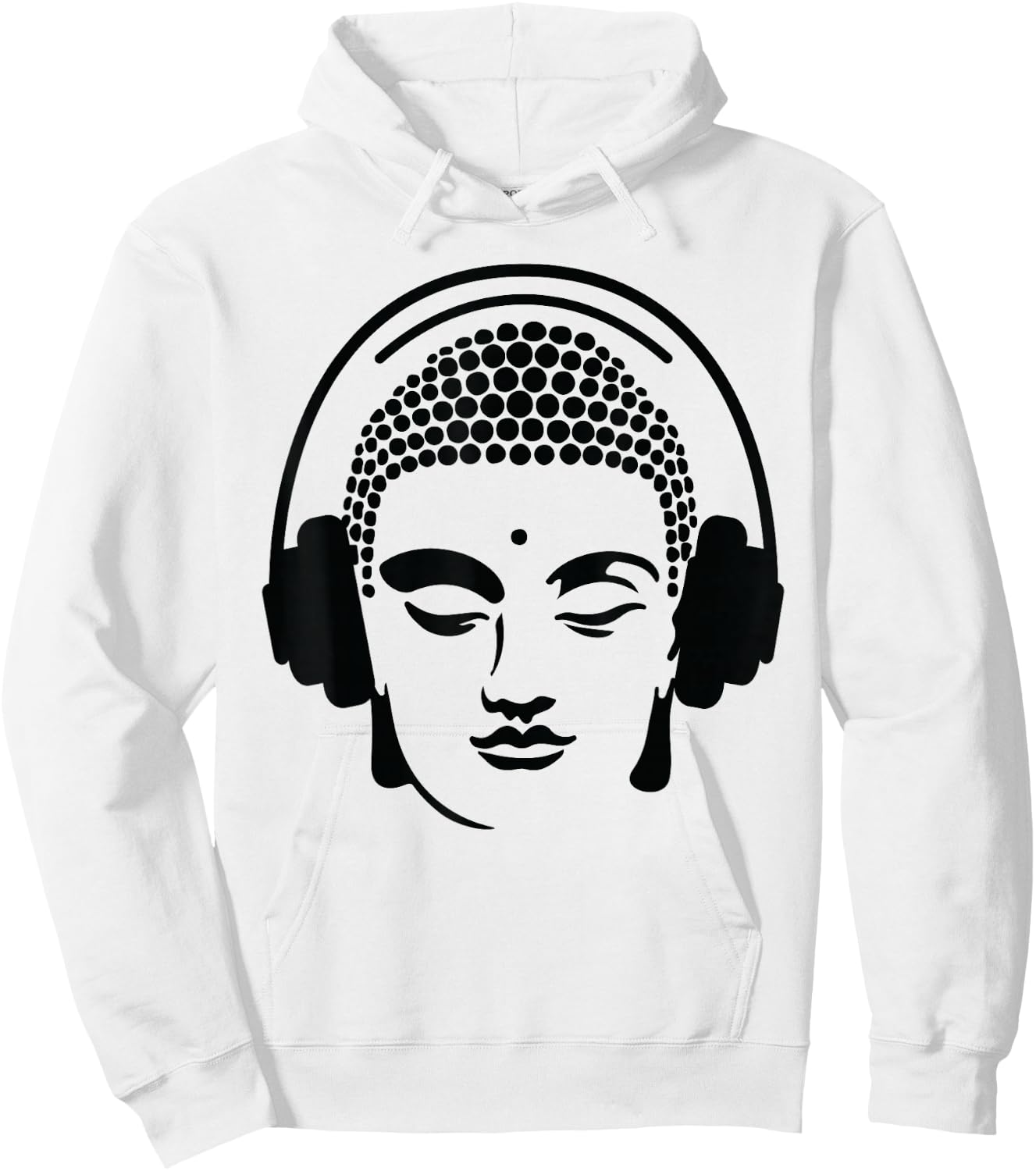Chilling Buddha with Headphones Hoodie - Hoodie | White