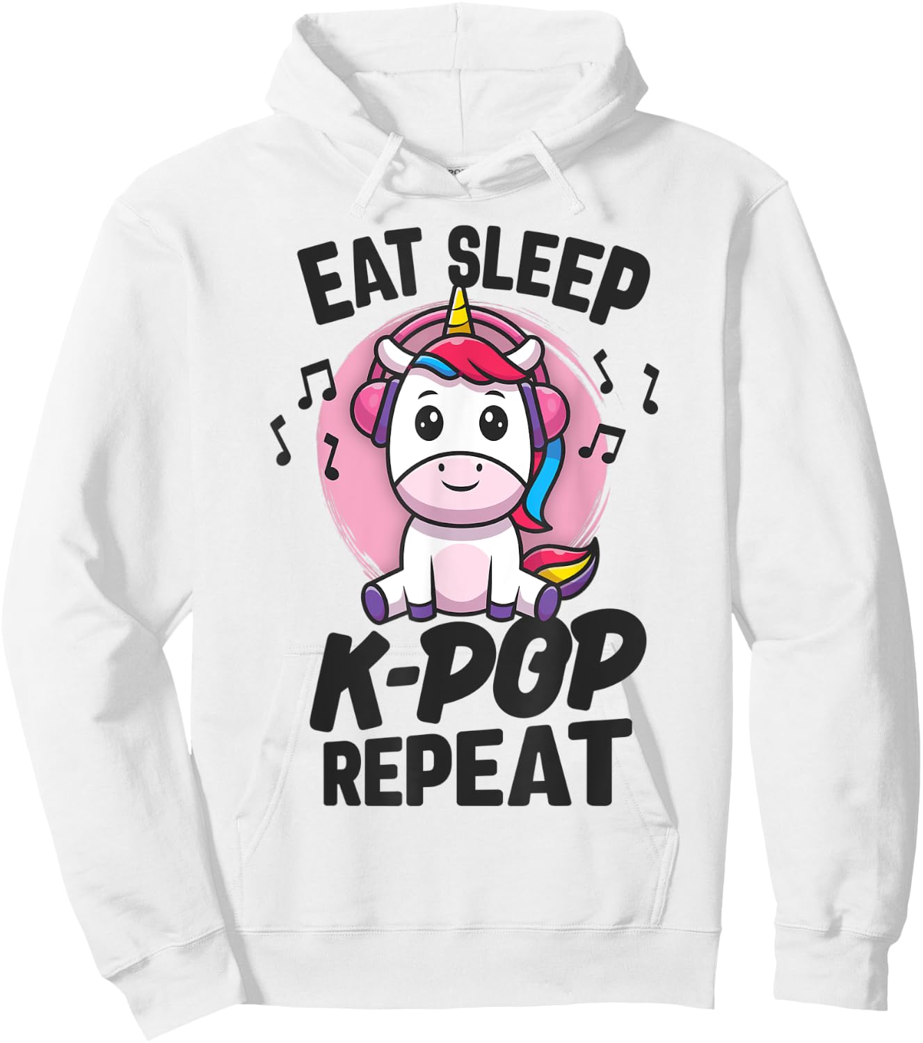 Eat Sleep KPop Repeat Kawaii Unicorn Korean Merchandise Hoodie - Hoodie | White