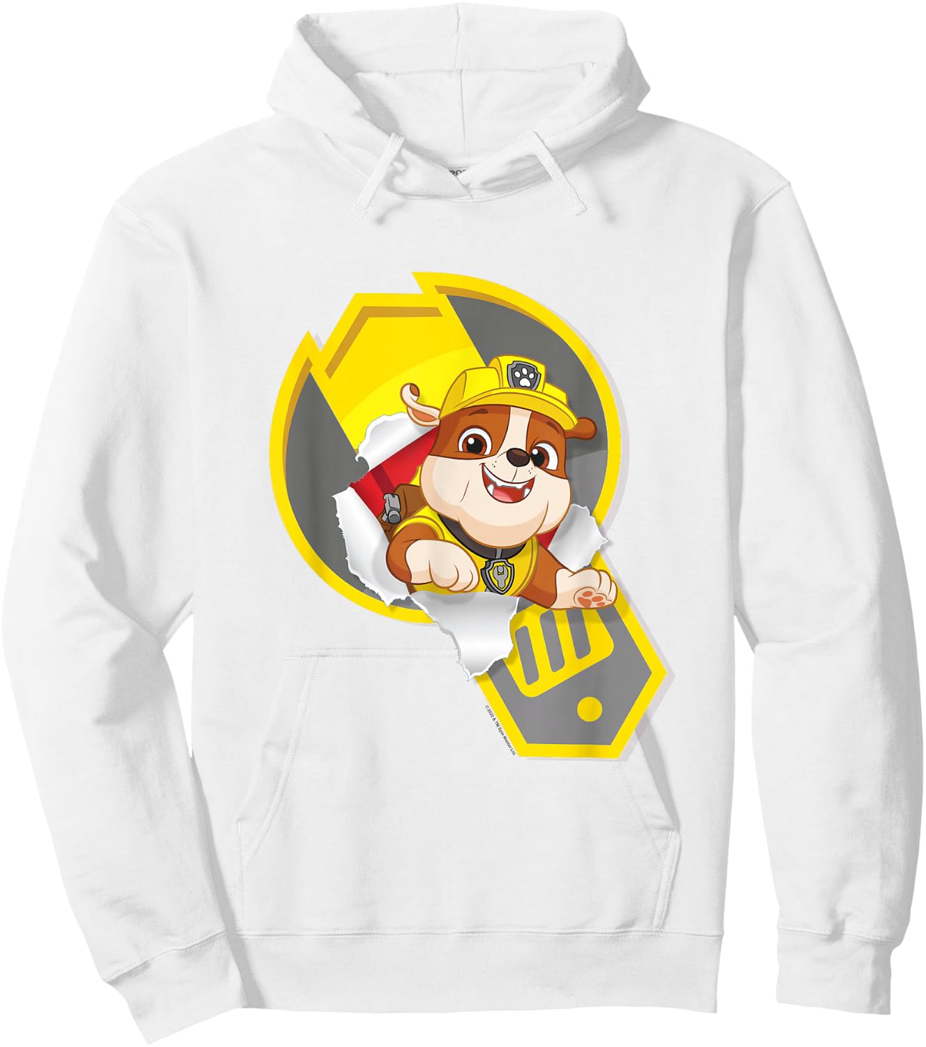 Paw Patrol Rubble Torn Badge Hoodie - Hoodie | White